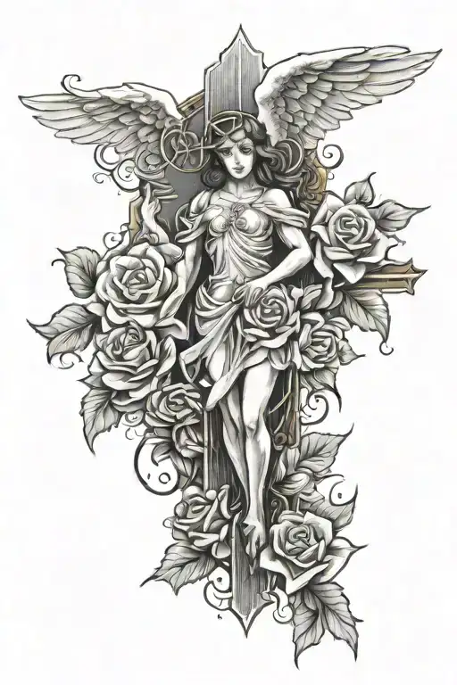 Cross With Angel And Roses