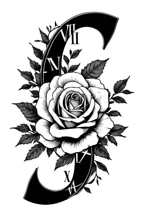 Pecony Flowers Roman Numerals's And Roses Writing With Roses On The Outline