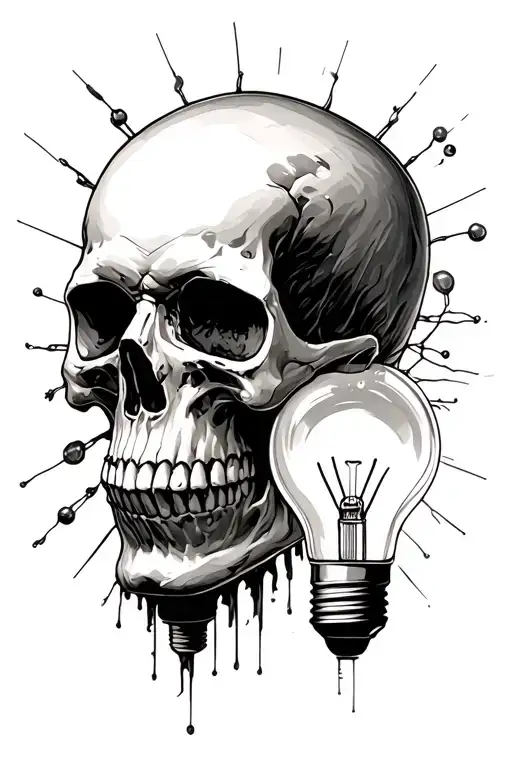 Skull And Light Bulb Surrealistic Representation