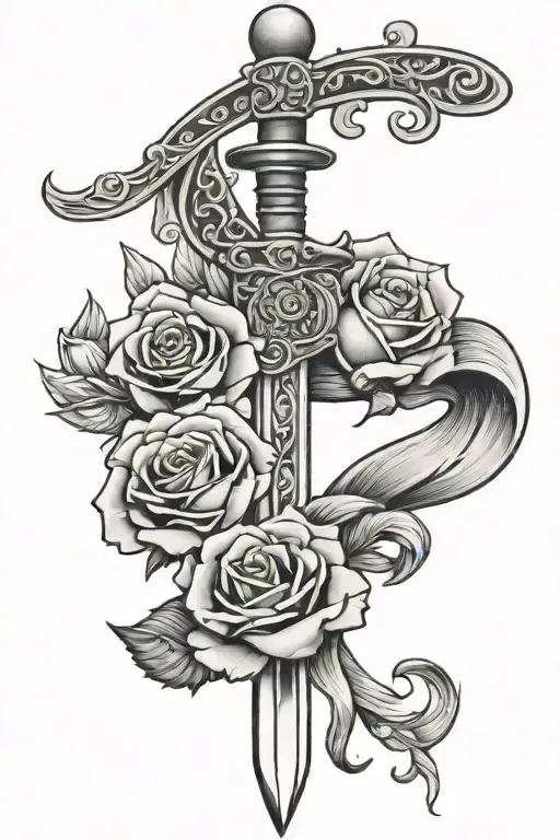 Roses Surrounding A Sword