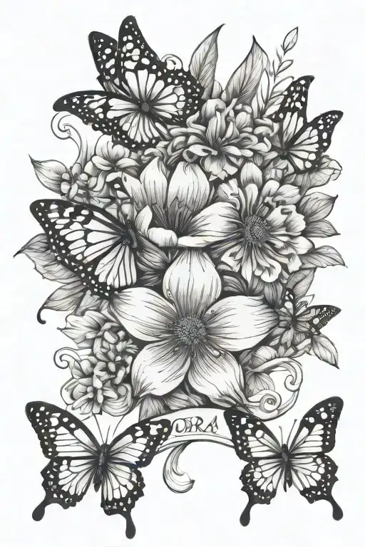 November Birth Flower With The Name Nora And Butterflies