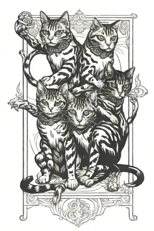 Tarot Card Of The Lovers But With 3 Cats Sitting