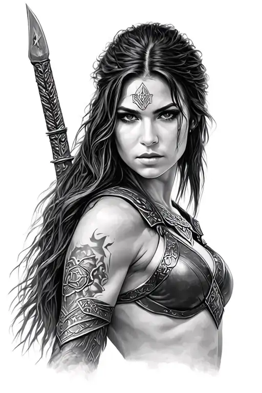 Xena The Warrior Princess Action Realistic Portrait