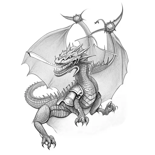 Knight On A Hiking Trail Battling A Dragon