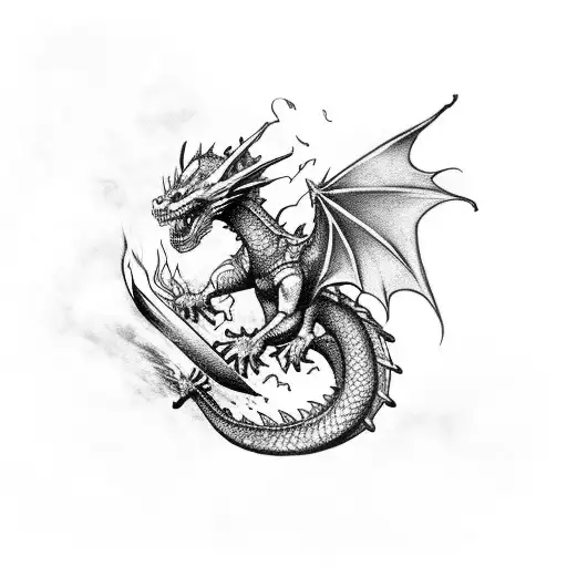 Dragon Attacking A Knight With Fire Breath