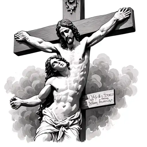 Jesus Crucified And Mariam Crying Below The Cross Made