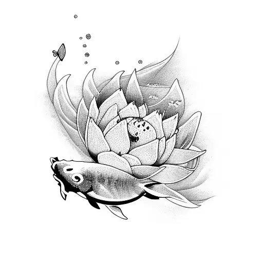 Koi Fish Lotus Flowers Waves