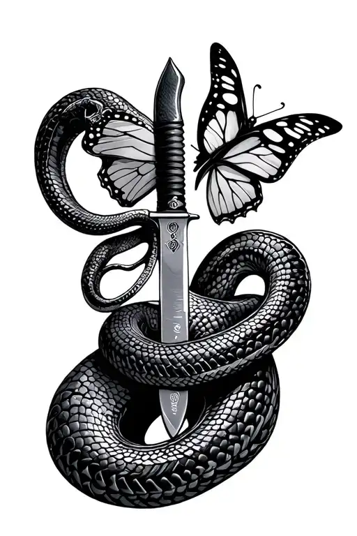 Knife With A Butterfly Snake