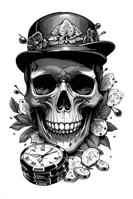 Skull And Watch And Gambling Themed