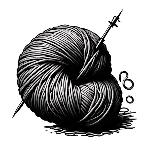 Semicolon Shape Made By A Ball Of Yarn And A Needle