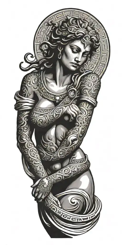 The Full Front Side Of A Greek Goddess With Dress And Hands Down