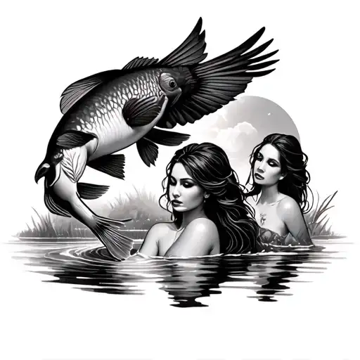 A Bird Hunting A Fish With Sexy Sirens Watching
