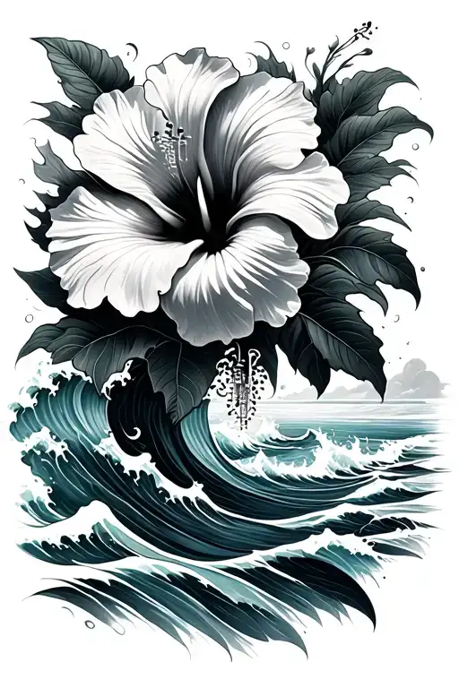 Hibiscus Flower With Ocean Waves