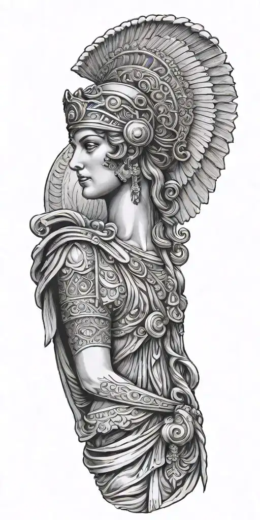 The Full Front Side Of A Ancient Greek Goddess Athena With Dress And Hands Down