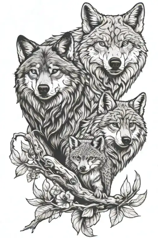 An Adult Wolf With A Koala Riding It And A Younger Wolf With An Owl Riding It
