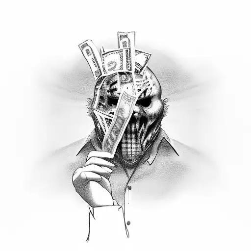 A Stylized Portrait Of Jason Vorhees Holding A Wad Of Cash