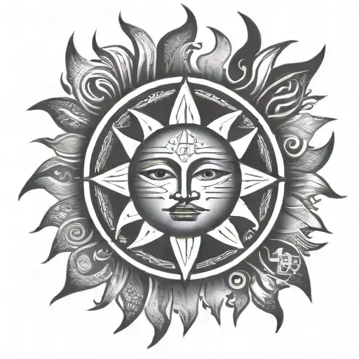 Tribal Divine Sun Whit Fiery Aura