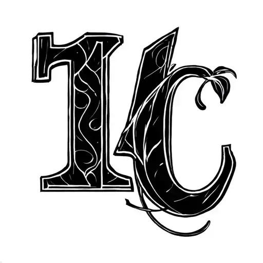 Simple Tattoo Design Mixing The Number 14 And The Letter C In Fine Line