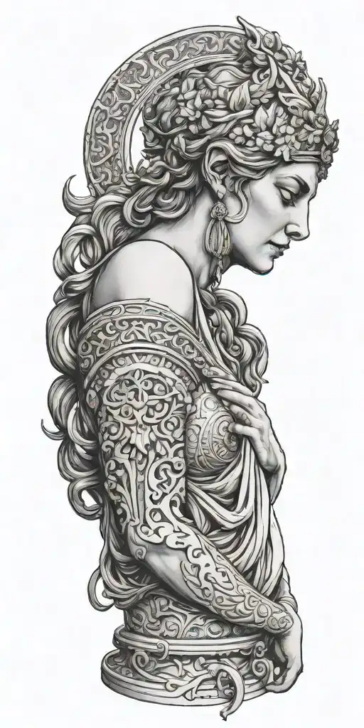 The Full Front Side Of Bare Skin Greek Goddess Without Tattoos Hands Down