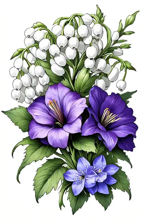 4 Intertwined Flowers Jaw And Lily Of The Valley And Violet And Delphinium