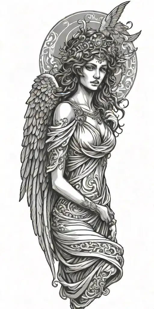 Greek Goddess With Destroyed Wings And Long Dress