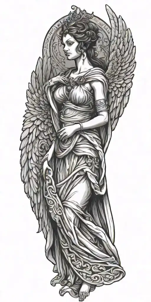 Greek Goddess With Wings And Long Dress