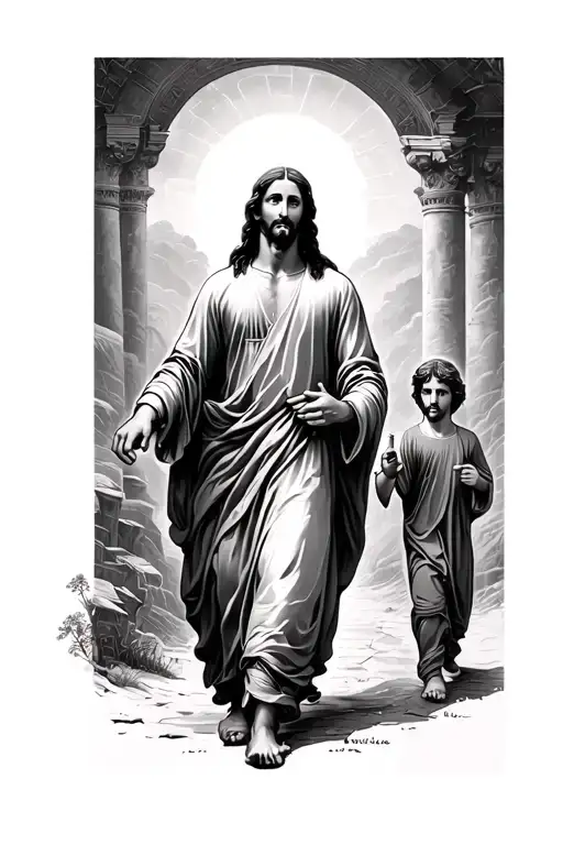 Jesus Walking With Boy