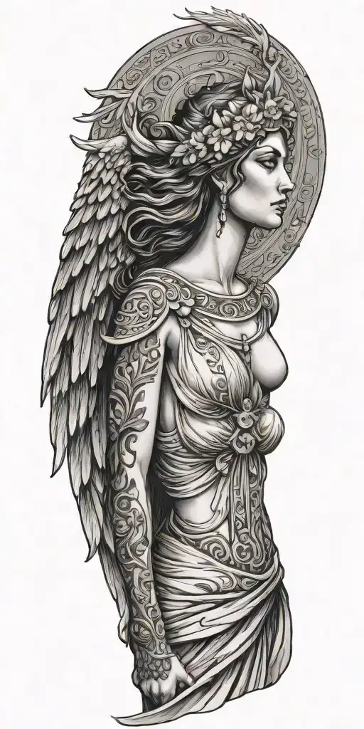 Greek Goddess With Wings And Long Dress