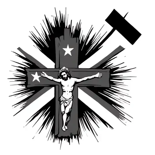 Jesus Cross With Puerto Rico Flag In It Line Art Simple Easy No Shading Or Coloring Basics Line Art