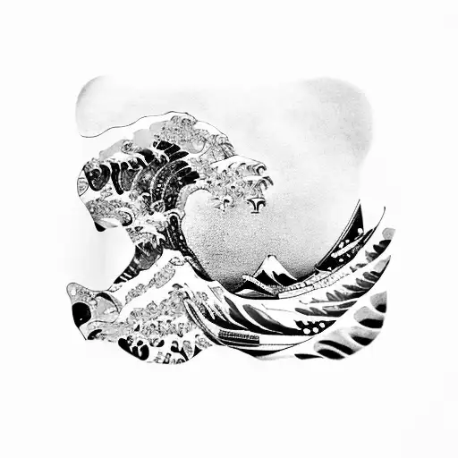 The Great Wave Inside Japanese Ink Circle