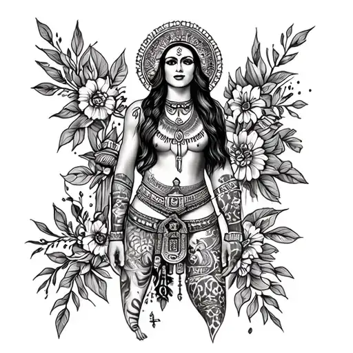 Mexican Insirped Full Leg Tattoo With Religous Themes