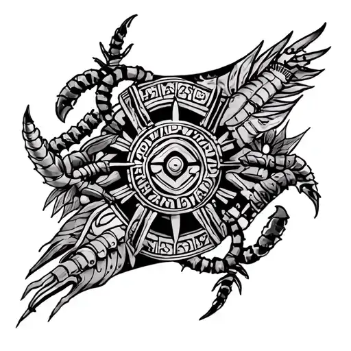 Aztecs Theme Full Leg Tattoo With Religious Themes And Scorpions