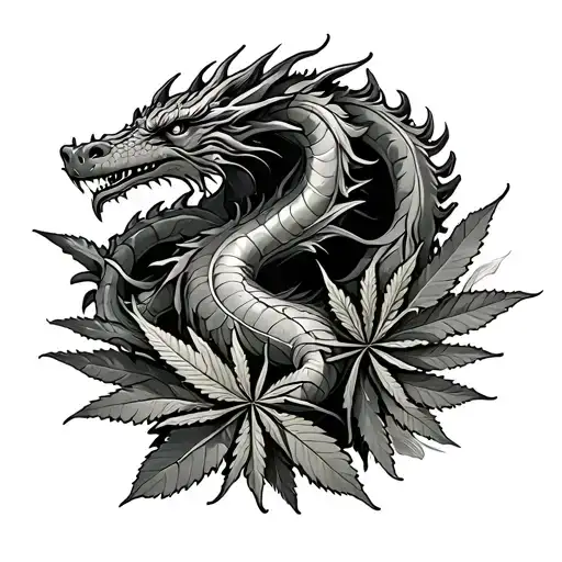 Dragon And Weed Leaf Intertwined