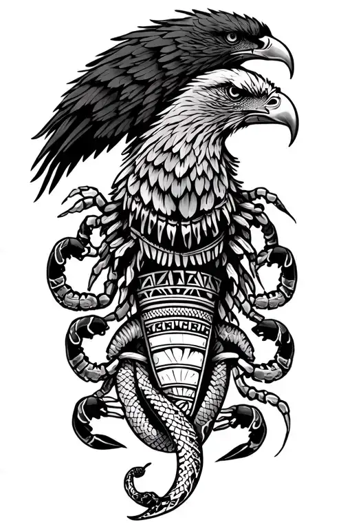 Mexican Aztec Eagle Snake Full Leg Tattoo With Scorpions
