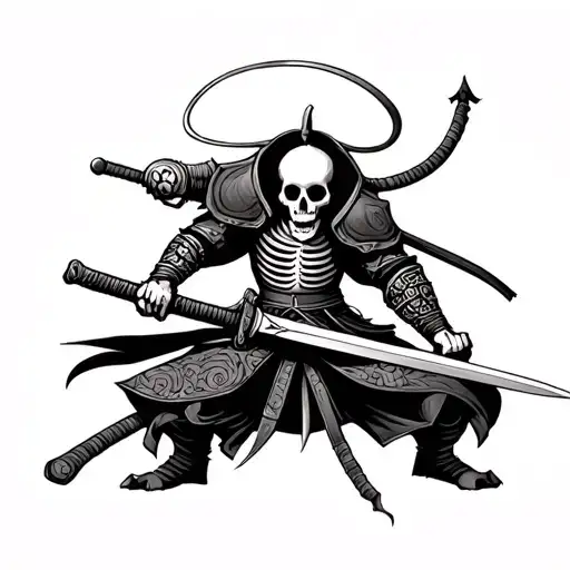 Skeleton Samurai Warrior Wielding A Sword