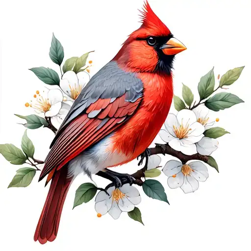 Cardinal And Bluebird On A Flowering Branch Representing A Family