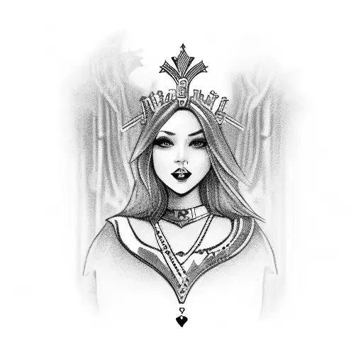 Playing Card With Girls As Queen Of Heart