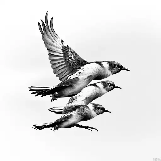 Three Little Birds Flying One Behind The Other