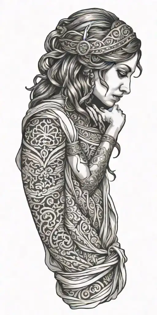 Greek Goddess With Hands Down And Long Dress