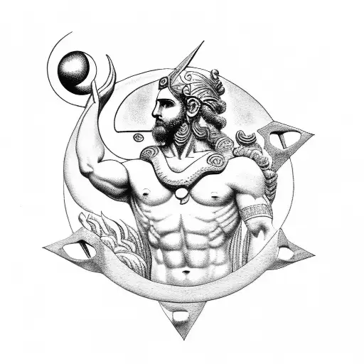 Greek God Atlas Kneeling While Carrying A Crescent Moon