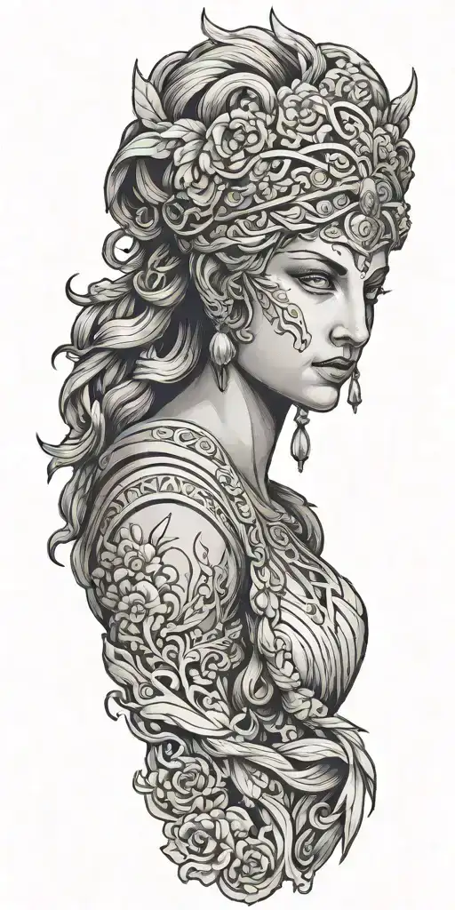 Full-front Side Of Greek Goddess With Hands Down