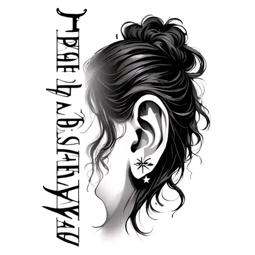 Vertical Name Tattoo Behind The Ear With Name Jaybreyona And 5 Star