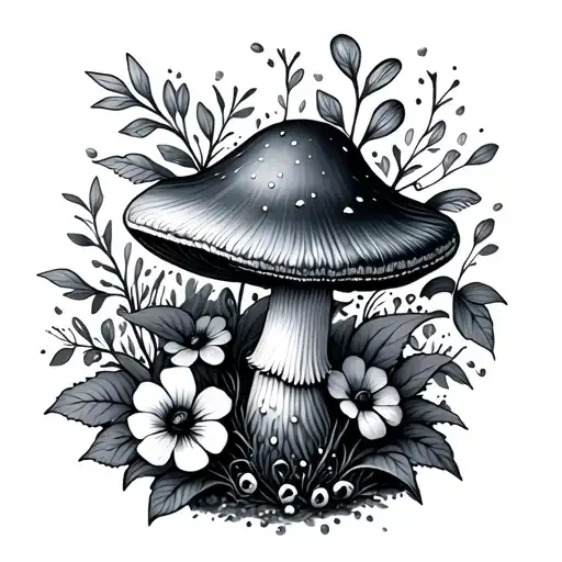 Dark Mushroom With Flowers