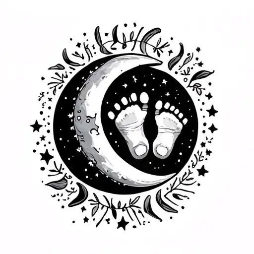 Baby Foot Print With The Name Luna And A Moon Surrounded