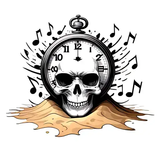 Skull Sand Clock And Music Notes