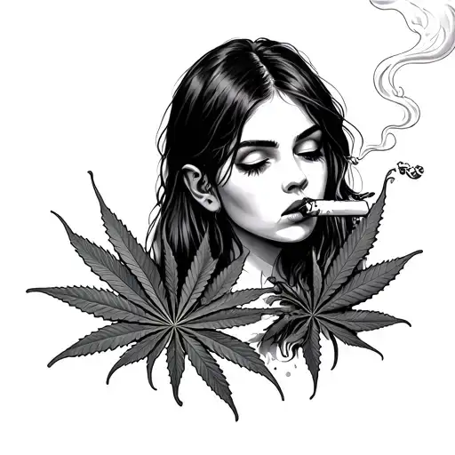 Girl Smoking A Joint With Weed Leafes Dark Art