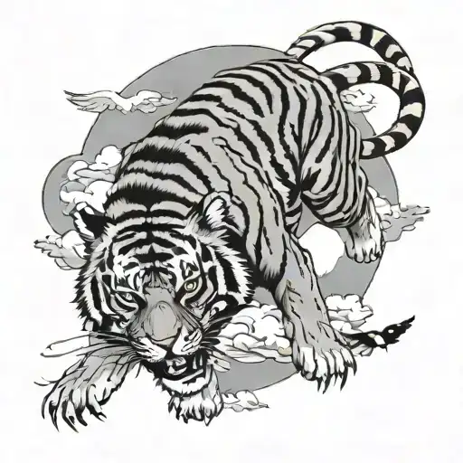 Tiger And Bird Flying In The Sky