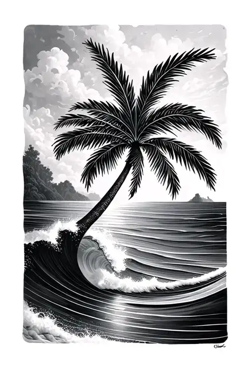 Palm Tree And Wave Inside