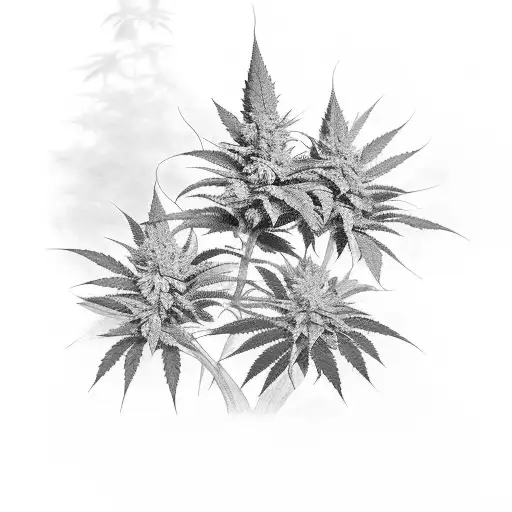 A Serene Korean Temple Surrounded By Cannabis Plants