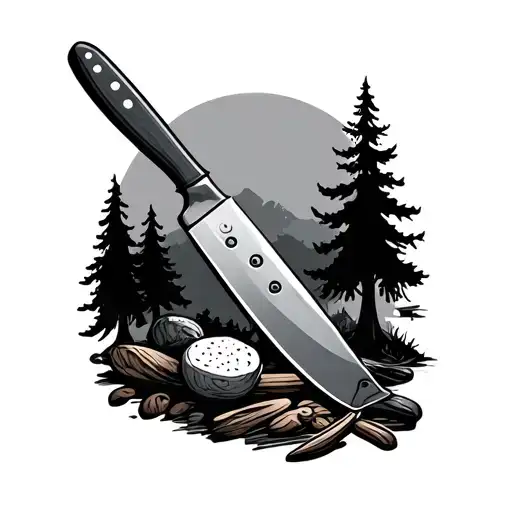 Chef Knives And Forest Scene